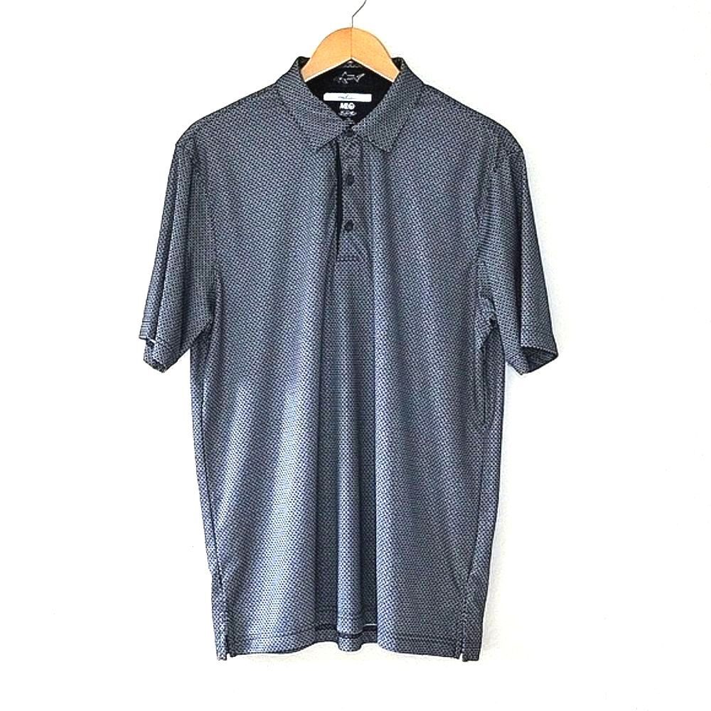 GREG NORMAN 100% Polyester Black White Short Sleeve Polo Golf Shirt sz L Tennis